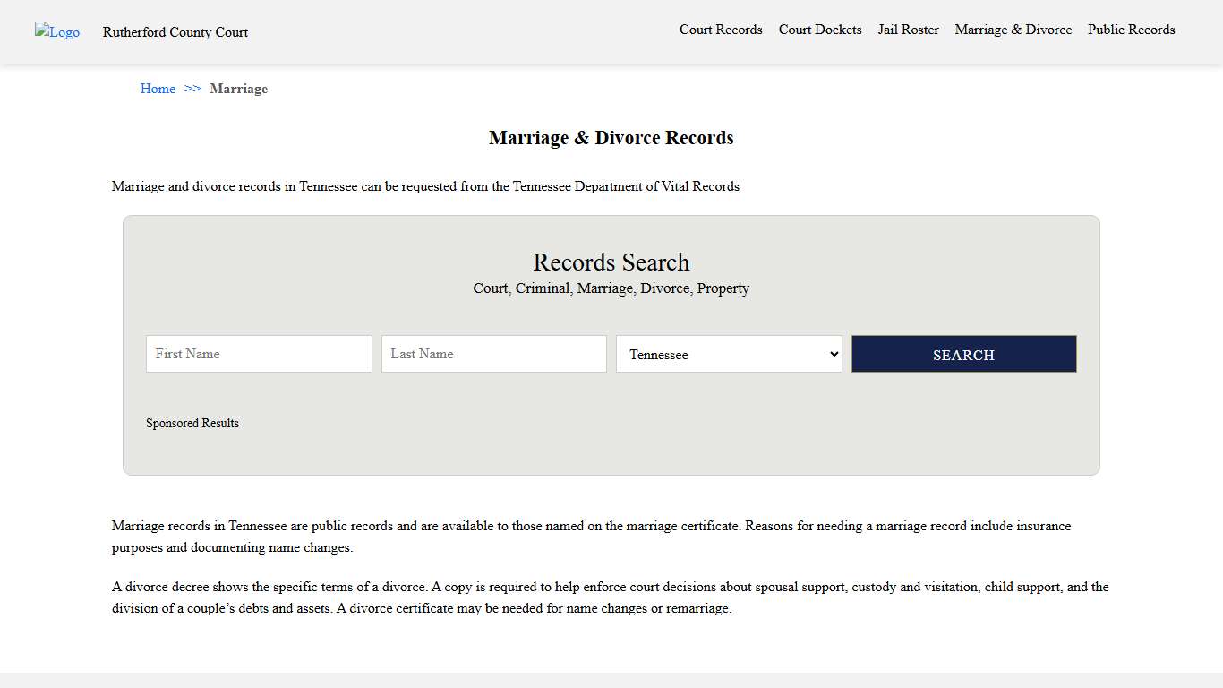 Marriage & Divorce Records Rutherford County Court