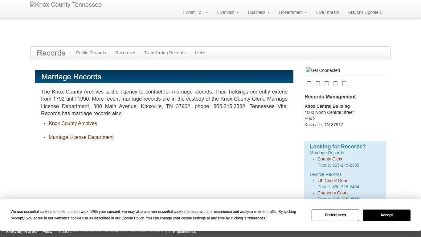 Marriage Records - Records Management - Knox County Tennessee Government